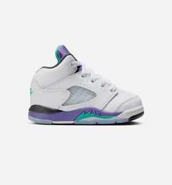 JORDAN HQ7981-100
 Air Jordan 5 Retro Grape Infant Toddler Lifestyle Shoe - White/New Emerald/Grape Ice/Black Image 0