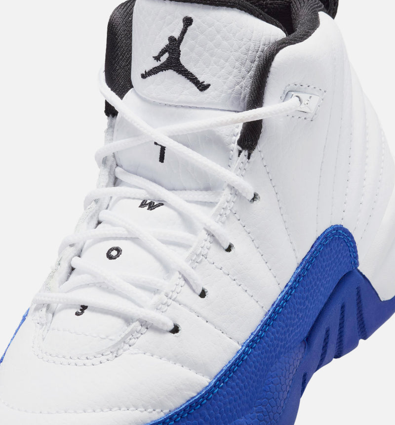 Air Jordan 12 Retro White and Game Royal Preschool Lifestyle Shoe - White/Black/Game Royal