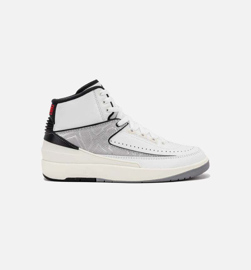 Air Jordan 2 Retro Python Grade School Lifestyle Shoe - White/Fire Red/Black/Sail/Cement Grey