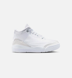 JORDAN DM0966-111
 Air Jordan 3 Retro White and Silver Preschool Lifestyle Shoe - White/Metallic Silver Free Shipping Image 0