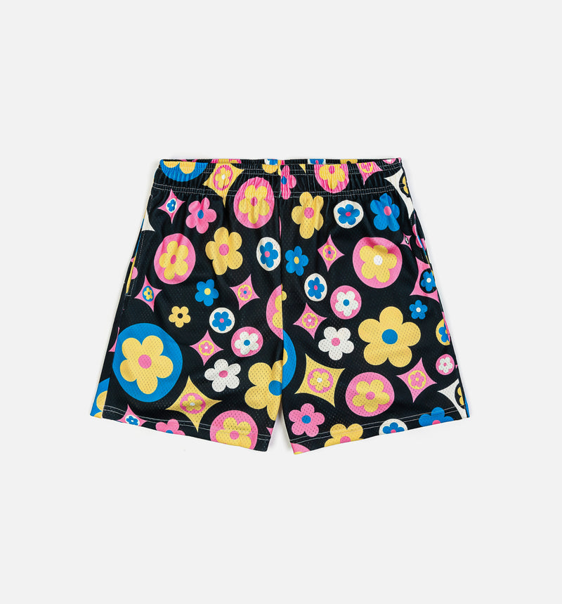 Flower Satin Mens Short - Black