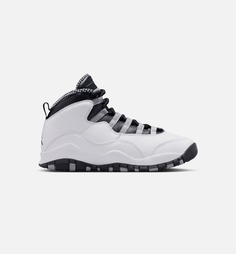 Air Jordan 10 Retro Light Steel Grey Grade School Lifestyle Shoe - White/Black/Light Steel Grey