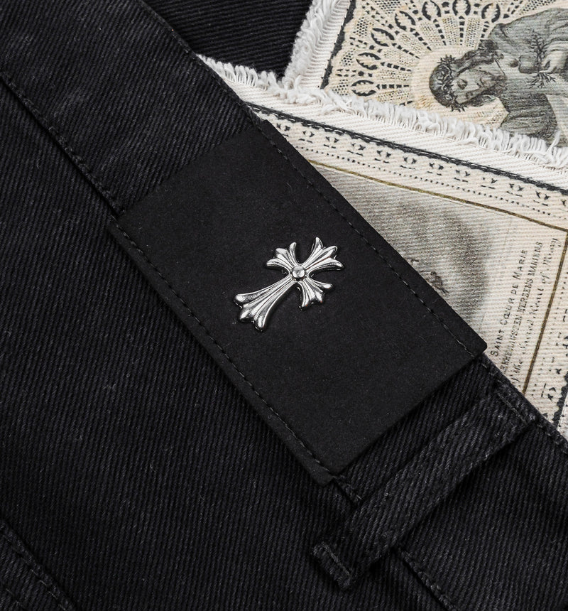 Crosses Patched Denim Mens Pants - Black/White