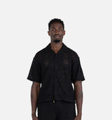 Pointelle Crochet Mens Short Sleeve Shirt - Black