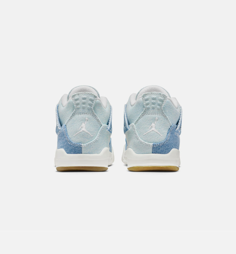 Air Jordan 4 Retro Worn Blue Preschool Lifestyle Shoe - Sail/Worn Blue/Metallic Gold