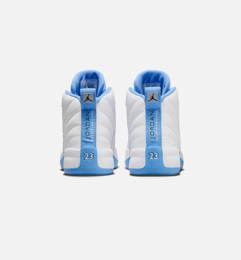 Air Jordan 12 Retro White and University Blue Preschool Lifestyle Shoe - White/University Blue/Metallic Silver