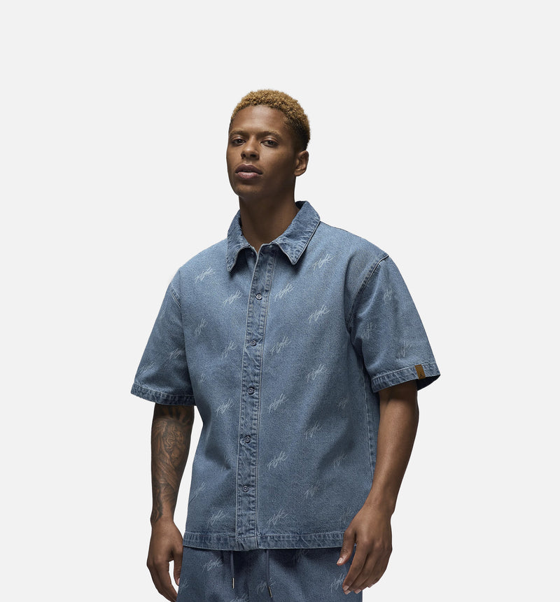 Jordan FN4653-436 Flight Heritage Denim Mens Short Sleeve Shirt - Blue ShopNiceKicks.com Jordan FN4653-436 Flight Heritage Denim Mens Short Sleeve Shirt - Blue ShopNiceKicks.com