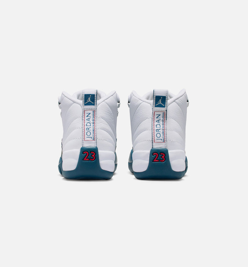 Air Jordan 12 Retro French Blue Grade School Lifestyle Shoe - White/French Blue/Metallic Silver/Varsity Red