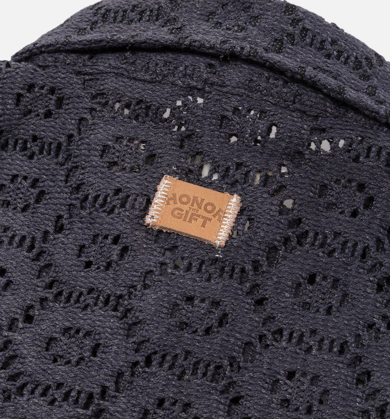 Crochet Button Up Mens Short Sleeve Shirt - Black