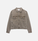 Washed Twill Trucker Mens Jacket - Taupe