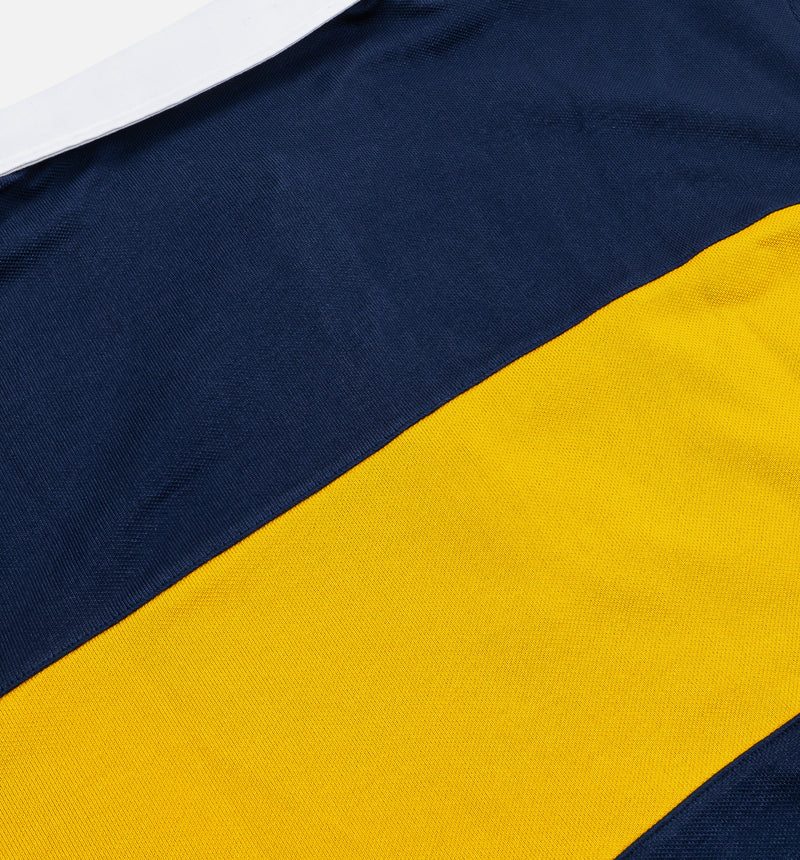 NSW Oversized Polo Top Womens Short Sleeve Shirt - Midnight Navy/Dark Sulphur/White/White