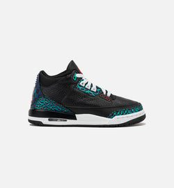 JORDAN FV5437-001
 Air Jordan 3 Retro Black and Hyper Jade Grade School Lifestyle Shoe - Black/Siren Red/Hyper Jade/White Image 0