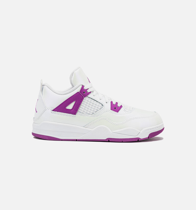 Air Jordan 4 Retro Hyper Violet Preschool Lifestyle Shoe - White/Hyper Violet