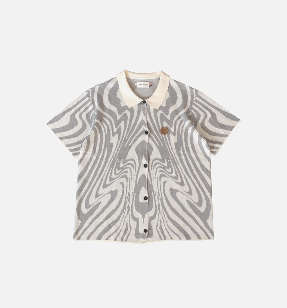 ★HILLDA★ Skull Button Top Beige 24FWSRBTBG Large Skull Woven Button-Up | Hot Topic