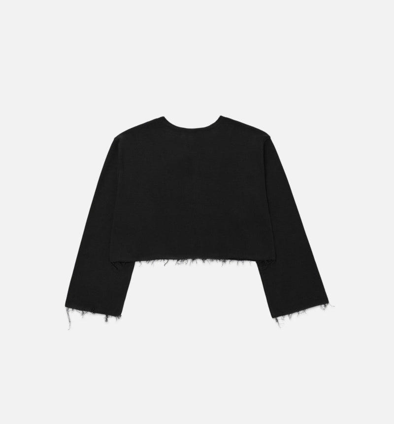 Round Crop Zip Crew Womens Sweatshirt - Black