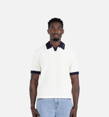 Pique Colorblock Polo Mens Short Sleeve Shirt - Bone/Black