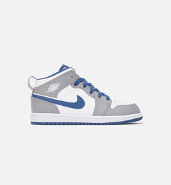 JORDAN DQ8424-014
 Air Jordan 1 Retro Mid True Blue Preschool Lifestyle Shoe - Blue/Grey Image 0