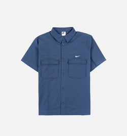 NIKE DX3340-491
 Woven Military Button Down Mens Short Sleeve Shirt - Blue Image 0