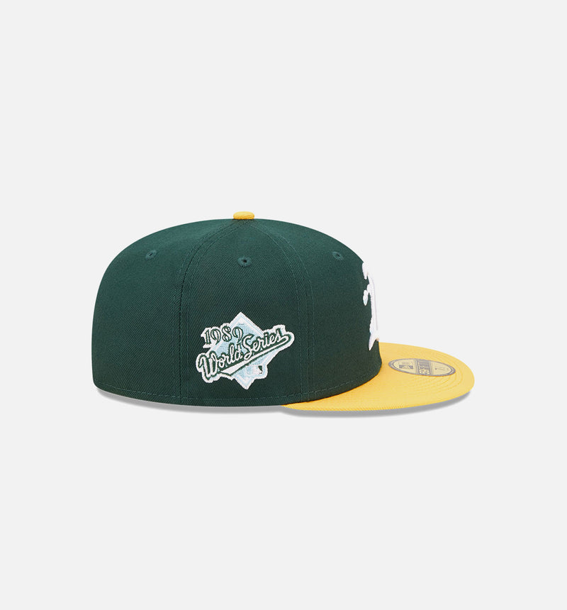 Oakland Athletics Comic Cloud 59FIFTY Fitted Cap Mens Hat - Green/Yellow