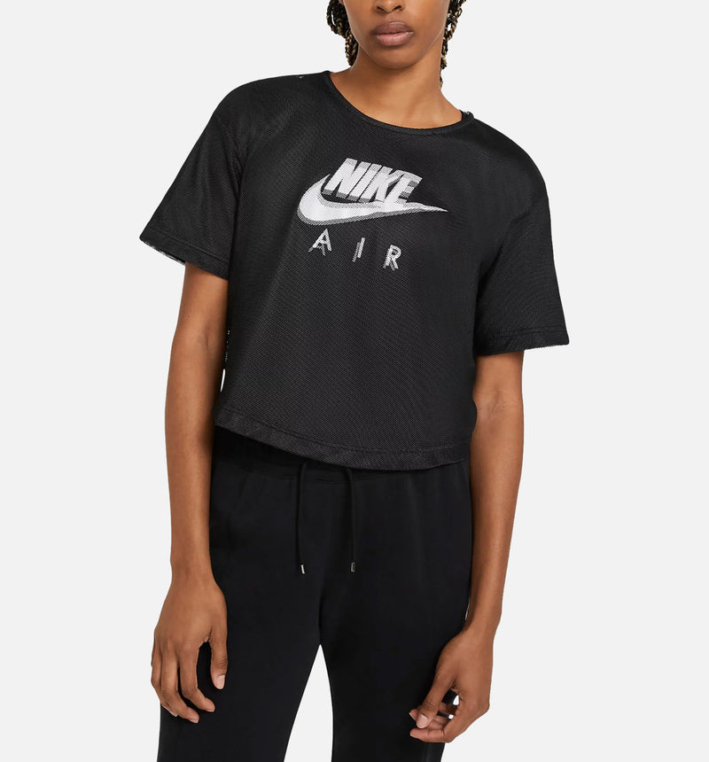 Sportswear Air Mesh Short Sleeve Womens T-Shirt - Black