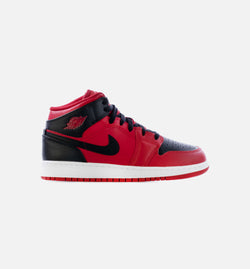 JORDAN 554725-660
 Air Jordan 1 Mid Reverse Bred Grade School Lifestyle Shoe - Black/Red Image 0