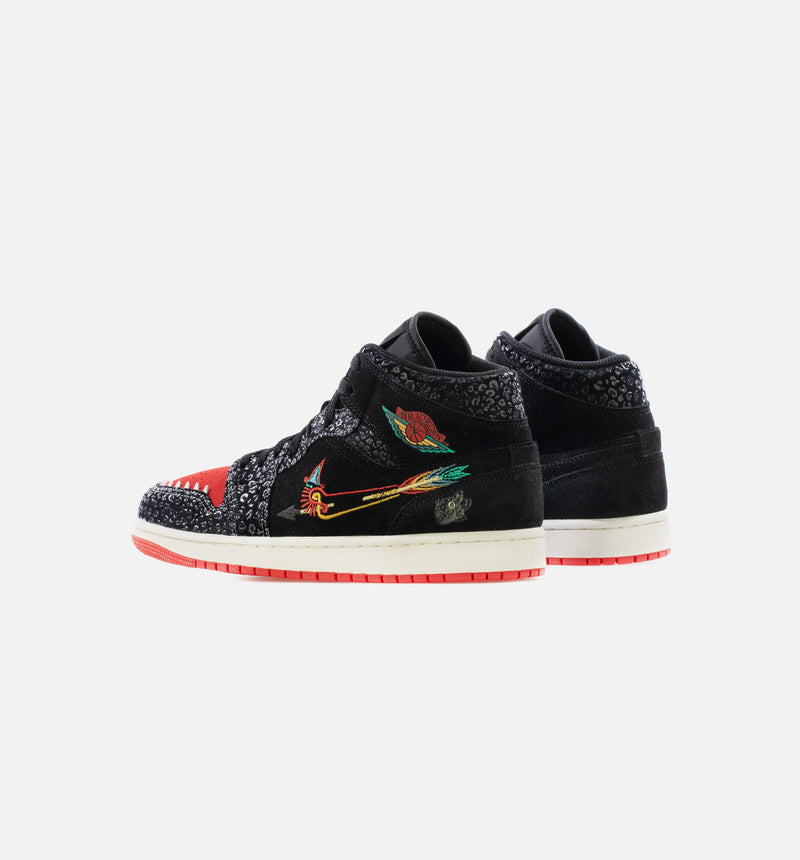Air Jordan 1 Mid Siempre Familia Mens Lifestyle Shoe - Black/Sail/Roma Green/Chile Red
