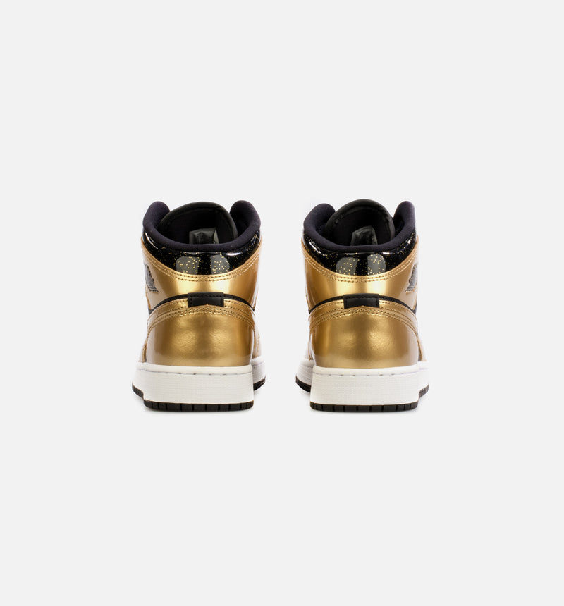 Air Jordan 1 Mid Metallic Gold Grade School Lifestyle Shoe - Gold/Black