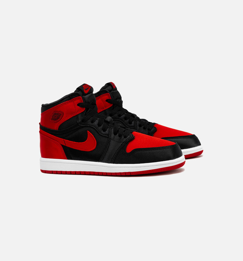 Air Jordan 1 Retro Hi OG Satin Bred Preschool Lifestyle Shoe - Black/Red Free Shipping