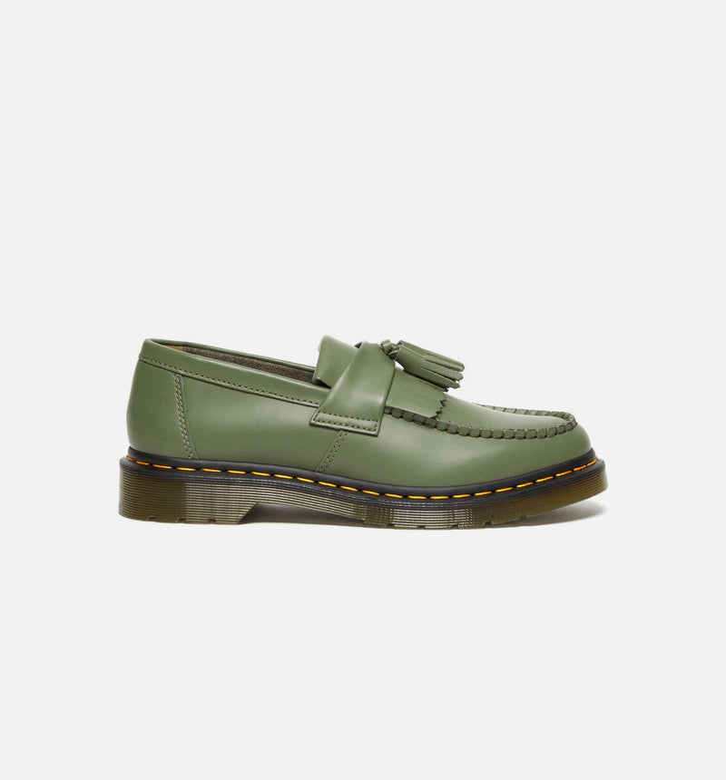 Adrian Yellow Stitch Leather Tassle Mens Loafers - Green