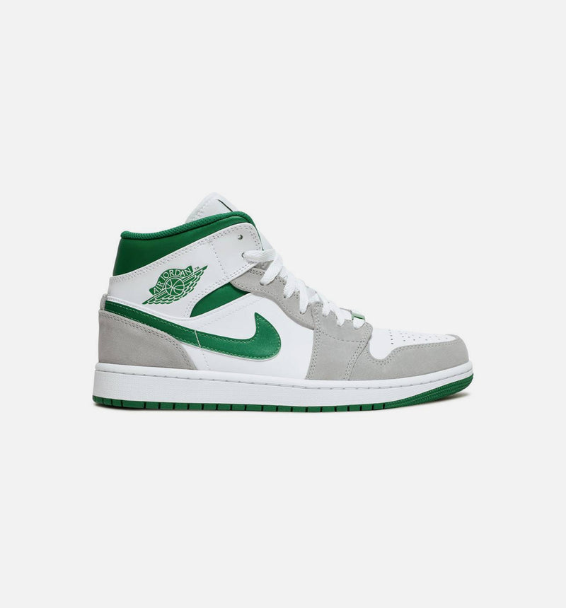 Air Jordan 1 Mid Mens Lifestyle Shoes - White/Green/Grey Limit One Per Customer