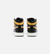 Air Jordan 1 Mid Black University Gold Grade School Lifestyle Shoe - White/Black/Pollen