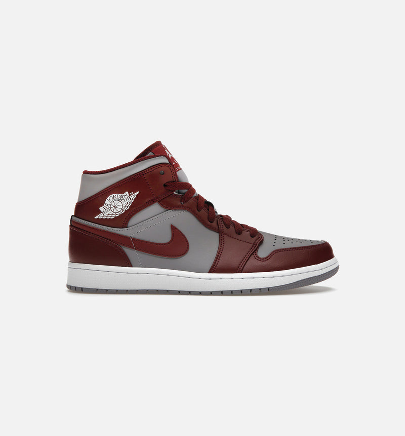Air Jordan 1 Mid Cherrywood Red Mens Lifestyle Shoe - Red/Grey