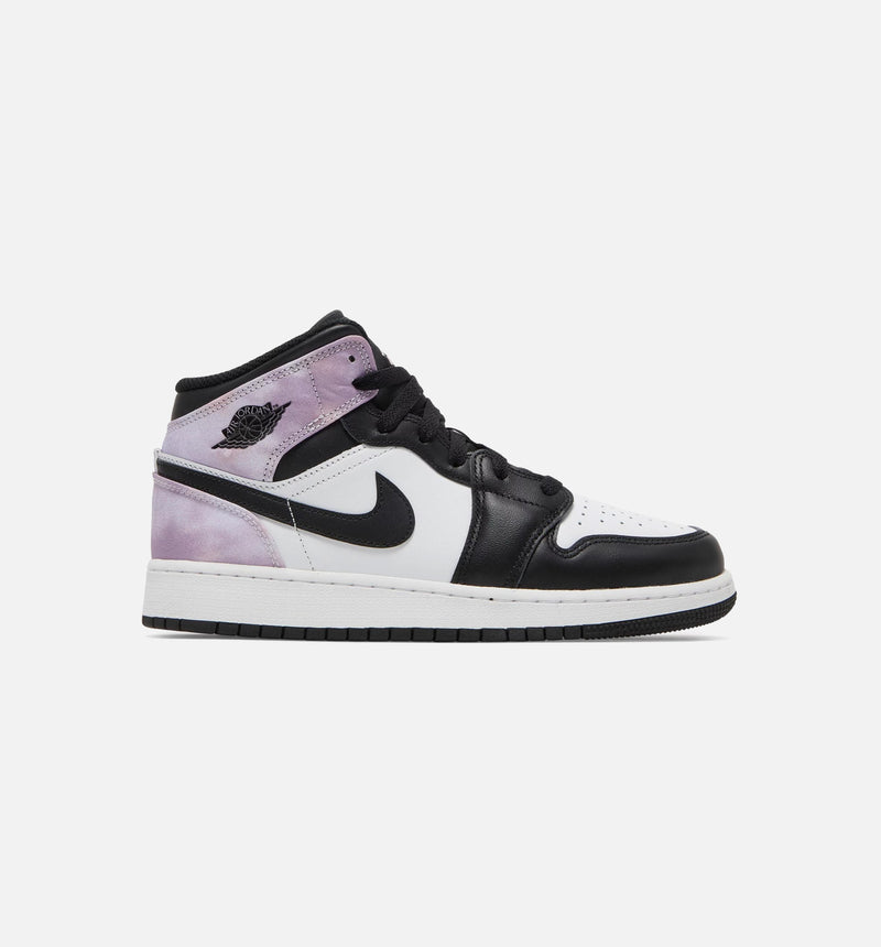 Air Jordan 1 Mid Tie Dye Grade School Lifestyle Shoe - Black/Purple