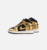 Air Jordan 1 Mid Metallic Gold Grade School Lifestyle Shoe - Gold/Black