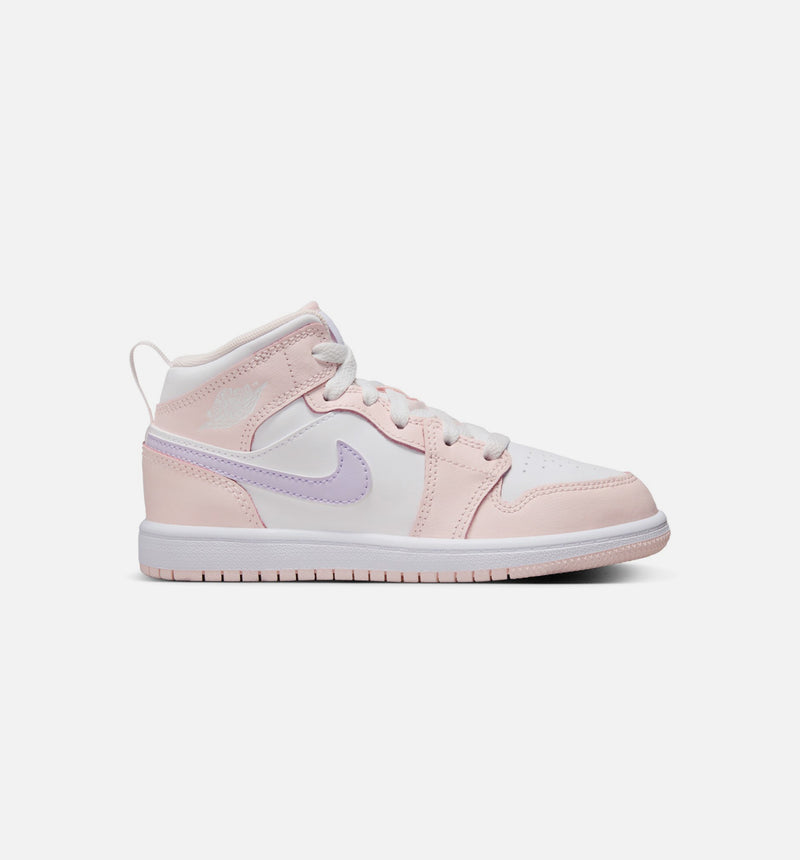 Air Jordan 1 Mid Preschool Lifestyle Shoe - Pink Wash/White/Violet Frost