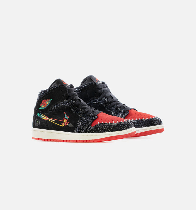 Air Jordan 1 Mid Siempre Familia Mens Lifestyle Shoe - Black/Sail/Roma Green/Chile Red