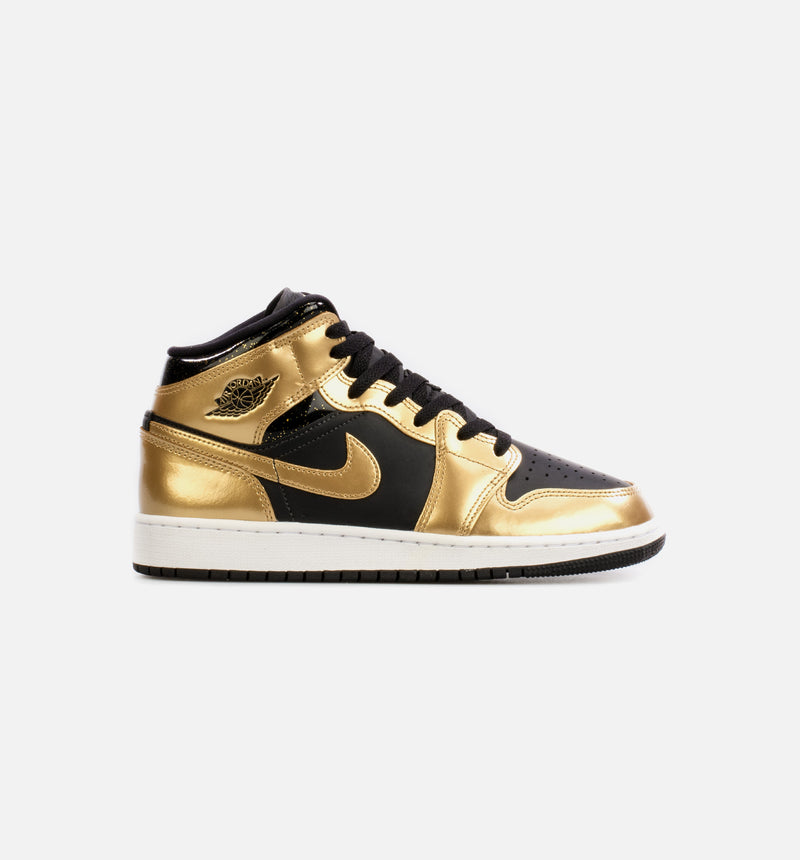 Air Jordan 1 Mid Metallic Gold Grade School Lifestyle Shoe - Gold/Black