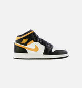 Air Jordan 1 Mid Black University Gold Grade School Lifestyle Shoe - White/Black/Pollen
