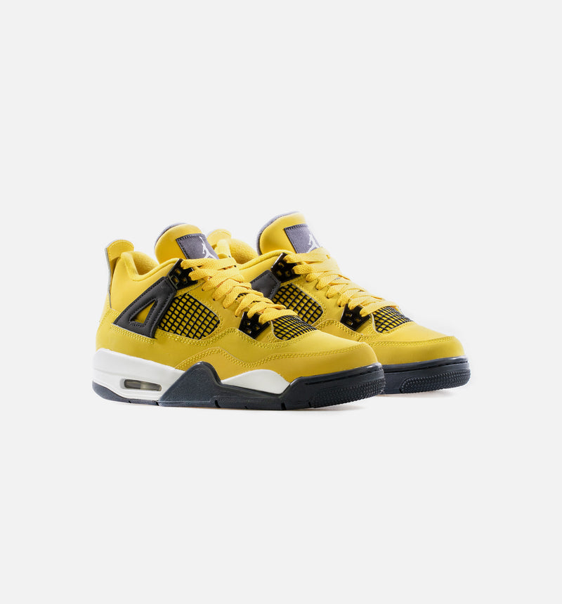 Air Jordan 4 Retro Lightning Grade School Lifestyle Shoe - Tour Yellow/White/Dark Blue Grey Limit One Per Customer