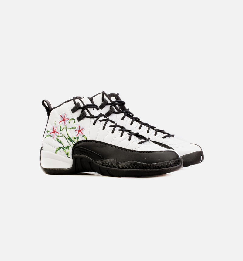 Air Jordan 12 Retro Floral Grade School Lifestyle Shoe - Black/White