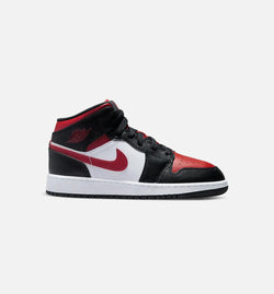 JORDAN 554725-079
 Air Jordan 1 Mid Grade School Lifestyle Shoe - Black/Red Image 0