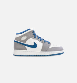 JORDAN DQ8423-014
 Air Jordan 1 Mid True Blue Grade School Lifestyle Shoe - Grey/Blue Image 0