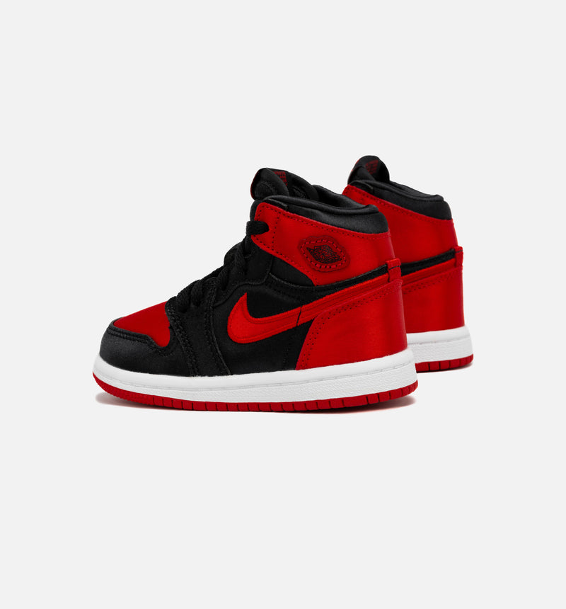 Air Jordan 1 Retro Hi OG Satin Bred Infant Toddler Lifestyle Shoe - Black/Red Free Shipping