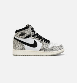 JORDAN FD1437-052
 Air Jordan 1 Retro White Cement Grade School Lifestyle Shoe - White/Grey Image 0