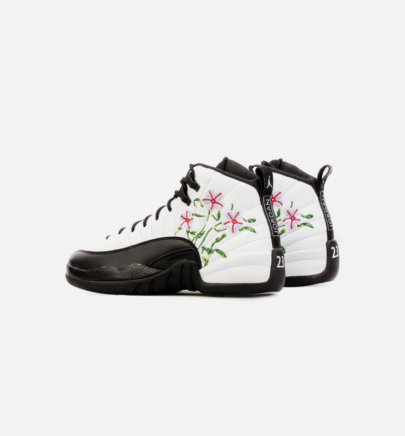 Air Jordan 12 Retro Floral Grade School Lifestyle Shoe - Black/White