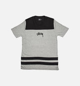 Double Stripe V Neck Mens T-Shirt - Grey/Black