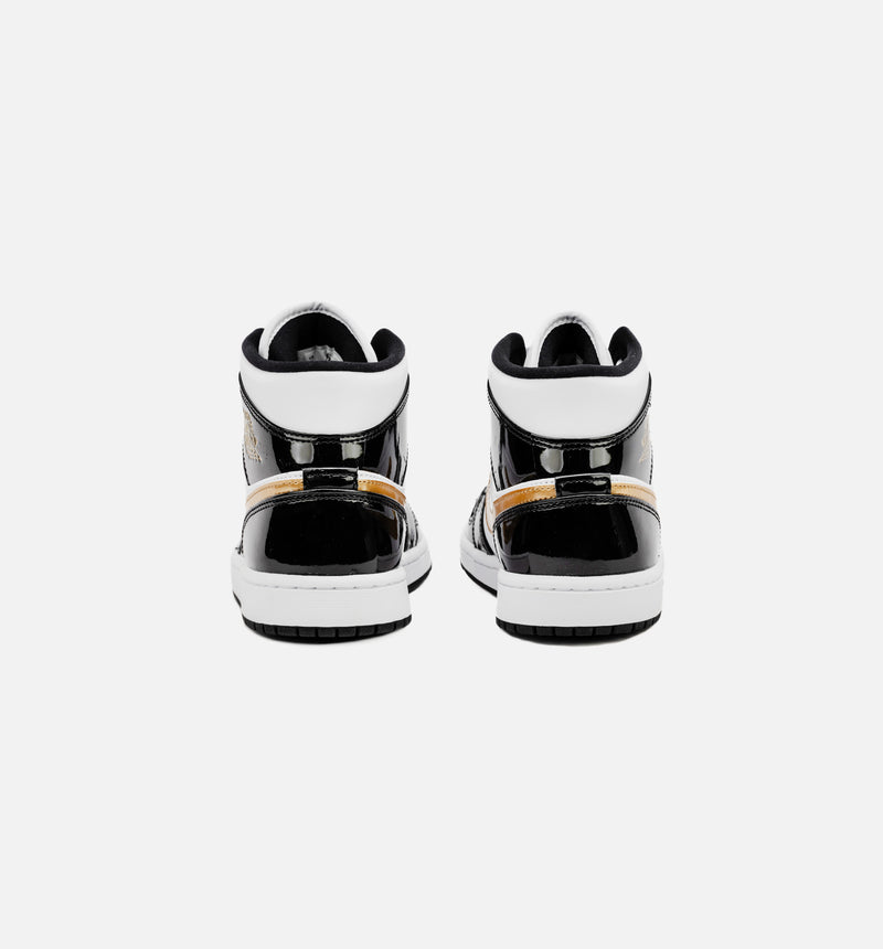Air Jordan 1 Retro Mid SE Patent Black Gold Mens Lifestyle Shoe - Black/Gold