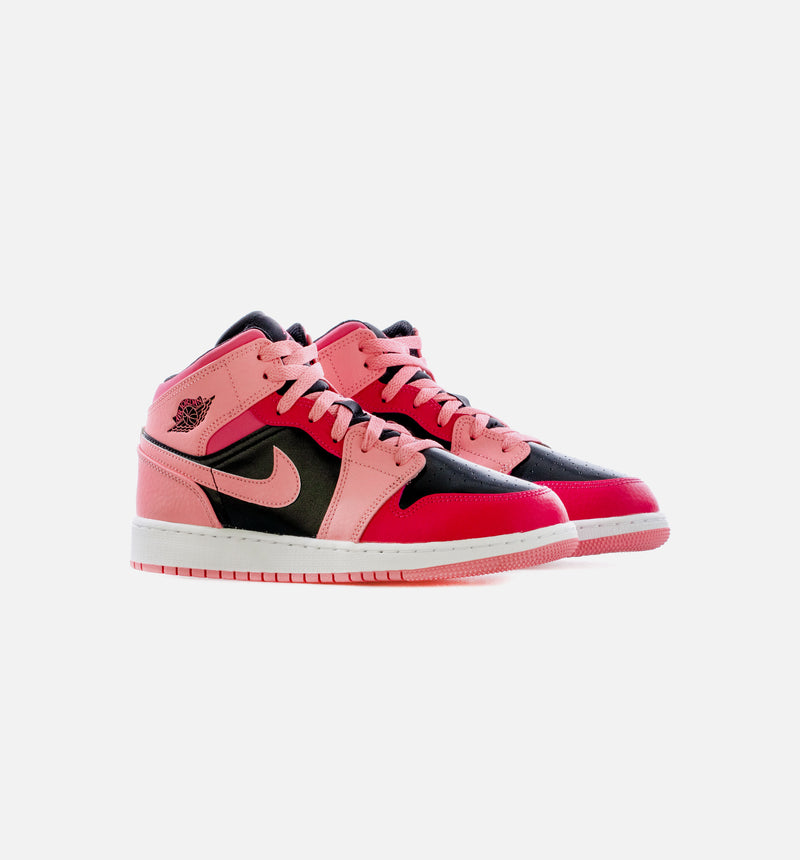 Air Jordan 1 Mid Coral Chalk Grade School Lifestyle Shoe - Black/Pink