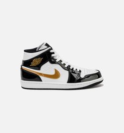 JORDAN 852542-007
 Air Jordan 1 Retro Mid SE Patent Black Gold Mens Lifestyle Shoe - Black/Gold Image 0